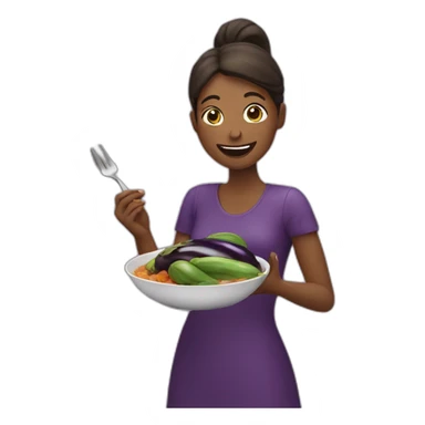 Woman eating an eggplant sticker