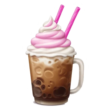 Iced coffee with whipped cream and pink straw sticker