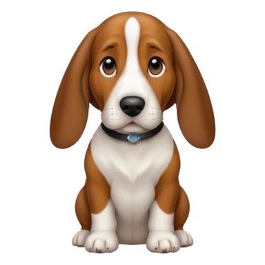 Basset hound with smaller ears, brown face black nose and black ears. White belly chest and feet sticker