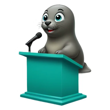 teal seal giving a speech behind a podium sticker