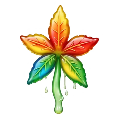 generate an emoji-style image of a juicy gummy shaped like a marijuana flower, make it colorful and with liquid dripping out sticker
