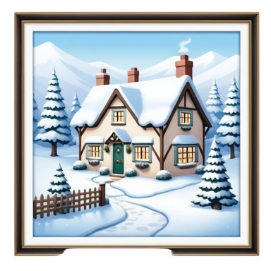 Shabby chic style English Christmas cottage with snow sticker
