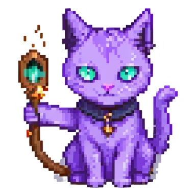 purple cat casting a spell pixel art sticker