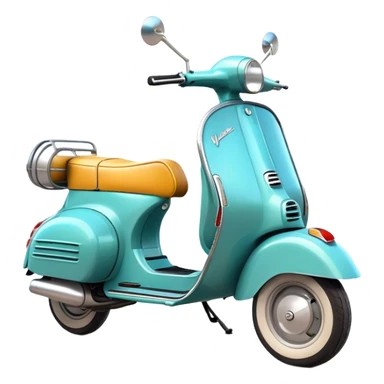 Cinematic Realistic Vespa Scooter Emoji, depicted as a stylish vintage Vespa with sleek retro design and vibrant colors, rendered with crisp textures and dynamic sunlit lighting that captures its iconic Italian charm. sticker
