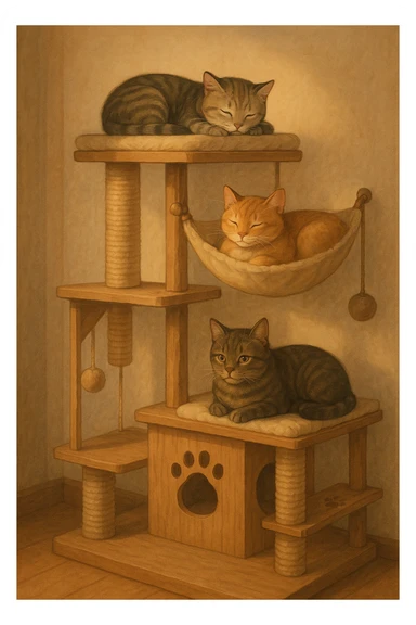 cats relaxing in a vertical playhouse sticker