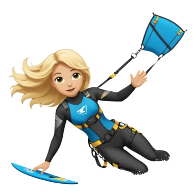 Blonde long haired ladie Kitesurfing with harness sticker