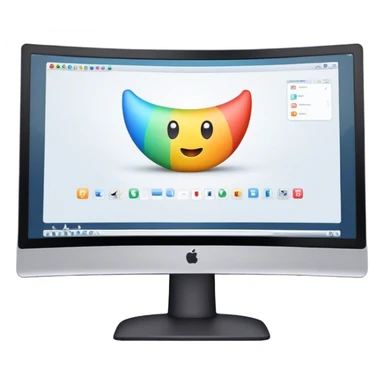 Create an emoji for 3D visualization and modeling. Show a large curved monitor with a 3D modeling program interface on the screen. Use modern, professional colors. Do not include any emojis or smiley faces. Make the background transparent. sticker