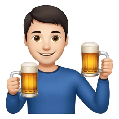 nordic man with short dark hair sitting and holding two mugs of beer sticker