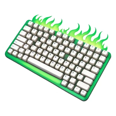 White-colored cool mechanical keyboard 65% in greenish fire flames in the background. sticker