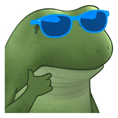 Bufo frog with blue sunglasses, sipping a rainbow cocktail, in bufo style, transparent background sticker