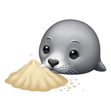 Grey seal is Sniffing white powder and holding the powder  sticker