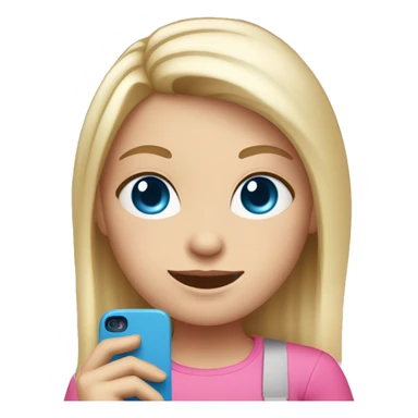 a white blond hair girl with blue eyes wearing a pink shirt holding a pink cell phone sticker
