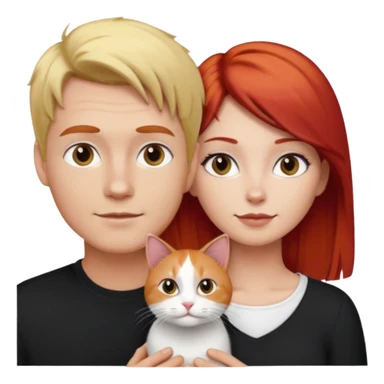 Casal com homem loiro e mulher ruiva e gato preto com branco sticker