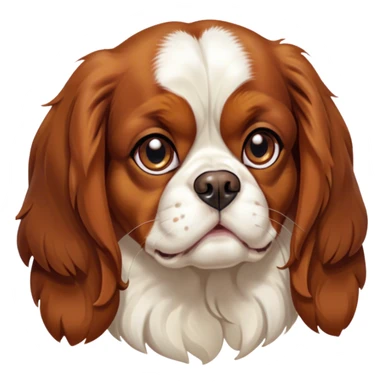 Cinematic Grumpy Blenheim Cavalier King Charles Spaniel Portrait Emoji, Head tilted slightly with a deeply unimpressed expression, thick Blenheim coat with pronounced chestnut and white markings, large, droopy brown eyes narrowed into an unamused glare, ears slightly drooping in exasperation, Simplified yet comically expressive features, highly detailed, glowing with a dry, sarcastic glow, high shine, effortlessly judgmental yet dignified, stylized with a touch of cynicism, bright but brooding, soft glowing outline, capturing the essence of an eternally unimpressed yet endearing companion, so lifelike it feels like it could sigh heavily at you in disdain at any moment! sticker