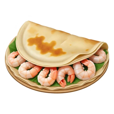 Bánh Xèo Cinematic Realistic Bánh Xèo Dish Emoji, depicted as a crispy, folded semi circle crepe filled with tiny shrimp and pork, rendered with dynamic textures and vibrant, appetizing lighting. sticker