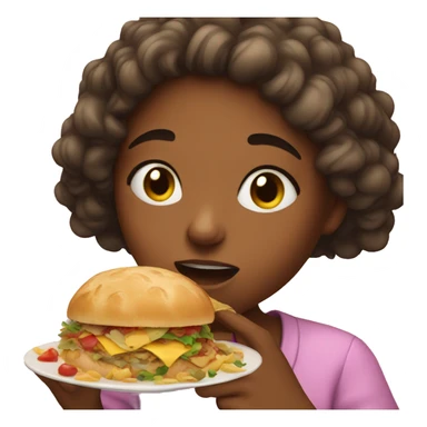 girl stuffing face with food sticker