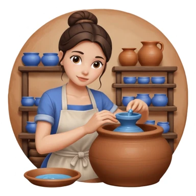 Brunette girl with bun, behind pottery wheel sticker