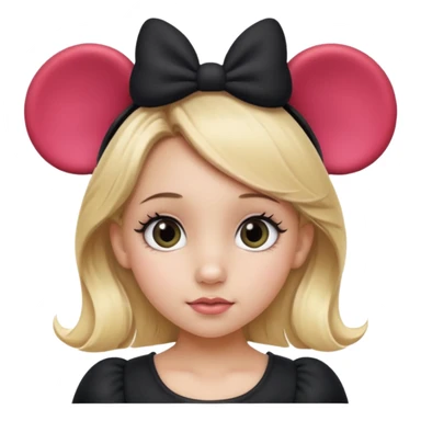 Little girl Hazel  eyes blonde hair Black Minnie mouse ears sticker