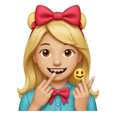 Smiley face biting nail with bow  sticker