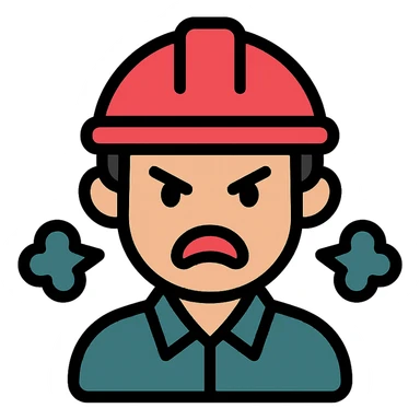 engineer with red helmet, angry expression, annoyance, furious sticker