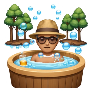 man in hot tub with wood hot tub sticker