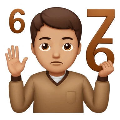 man frowning holding up numbers 6 and 7 sticker