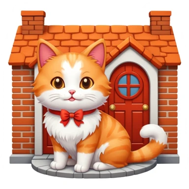 happy cat and a house with a bow on it sticker