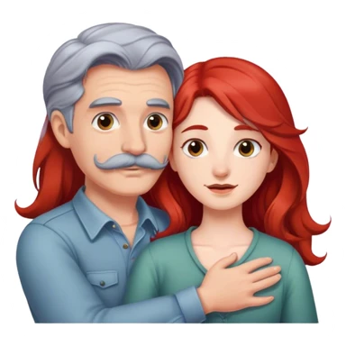Long red hair girl and gray hair boy with mustache hugging sticker