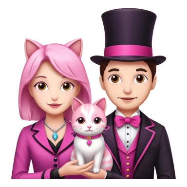 magician couple and their pet pink poopcat sticker