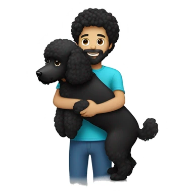 Black-haired and white guy with beard hugs black poodle dog  sticker