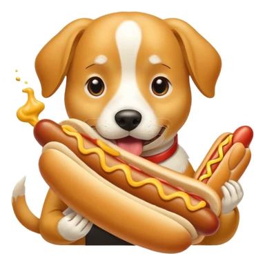 White and tan dog eating a hot dog sticker