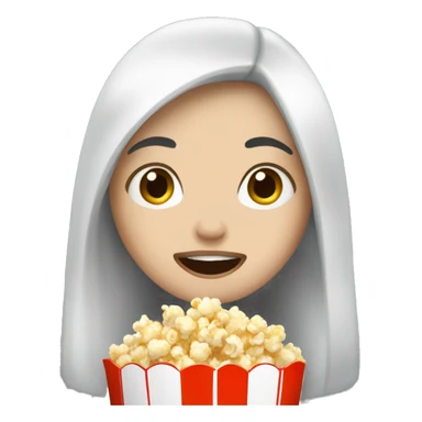 Pale girl with long black hair eating popcorn sticker