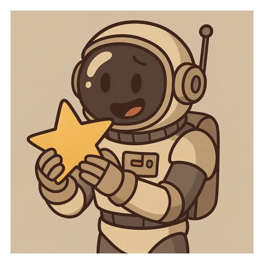 robot astronaut holding a star, cartoon style sticker
