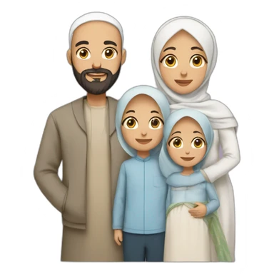 Muslim family with bearded and bald father , mother wearing hijab, two sons and one new born daughter sticker