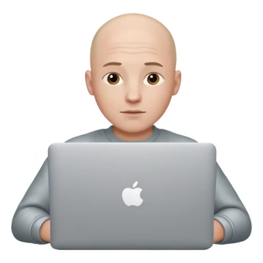 bald yong guy with macbook sticker