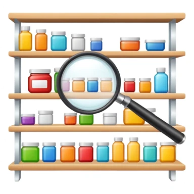 magnifying glass over product shelf searching for last item sticker