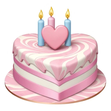 heart shaped birthday cake, pastel pink and white marbled, cute and simple, ribbon decoration, no candle sticker