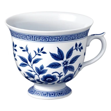 traditional Chinese tea cup with blue and white porcelain design sticker