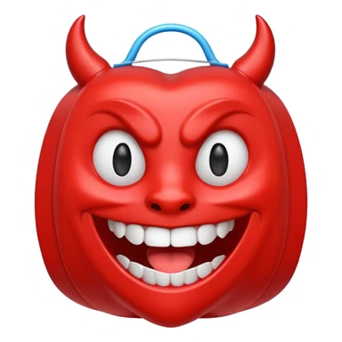A package of dental floss with a smiling horny devil face  sticker