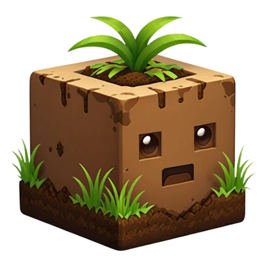 cube of dirt with grass on top, blocky and cute, Minecraft inspired, emoji style sticker