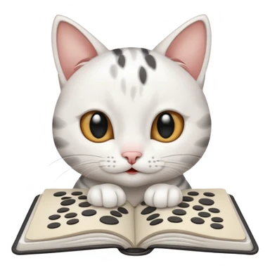 gatita feliz blanca con manchas negras atigradas viendo una libreta anillada  sticker