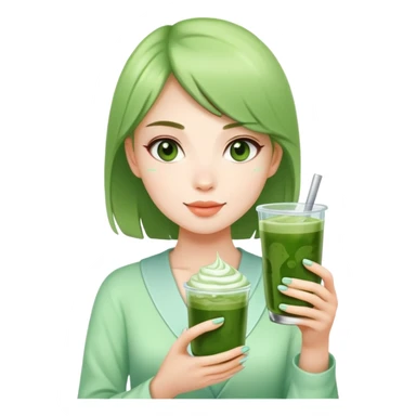 Beautiful girl holding glass cup of iced matcha  sticker
