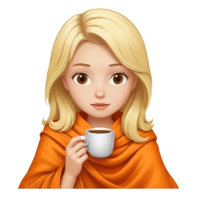 Blonde girl drinking coffe inside a orange blanket  sticker