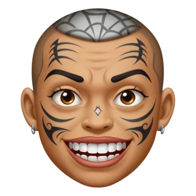 grimacing face showing off a sparkling grill and multiple face tattoos, urban gangster style sticker