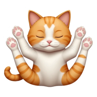 ginger and white small cat eyes closed lying down upside down with paws stretched out straight in different directions sticker