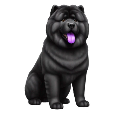 Full body black Chow chow with purple tongue, photorealistic 4k sticker