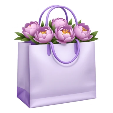 Realistic white shopping bag with lilac peonies in it sticker
