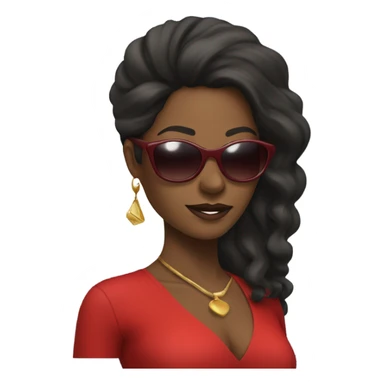 Black lady with sunglasses in red dress with long hair  sticker