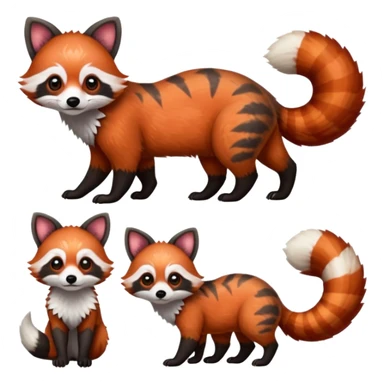 Black-eared Realistic patterned speckled flurry scaly 4-legged quadrupedal Red-Panda-Munchkin-Kitten-Lemur-Raccoon-Dog-Red-Fox-animal-fusion-hybrid, Full body sticker