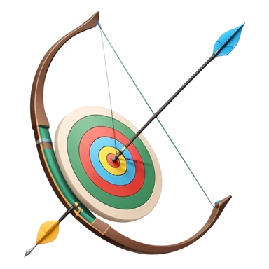 A professional recurve bow with an arrow nocked, ready to be released. The target features concentric rings, placed at a distance. The emphasis is on the bow, arrow, and target, highlighting the precision, focus, and skill involved in competitive archery. sticker